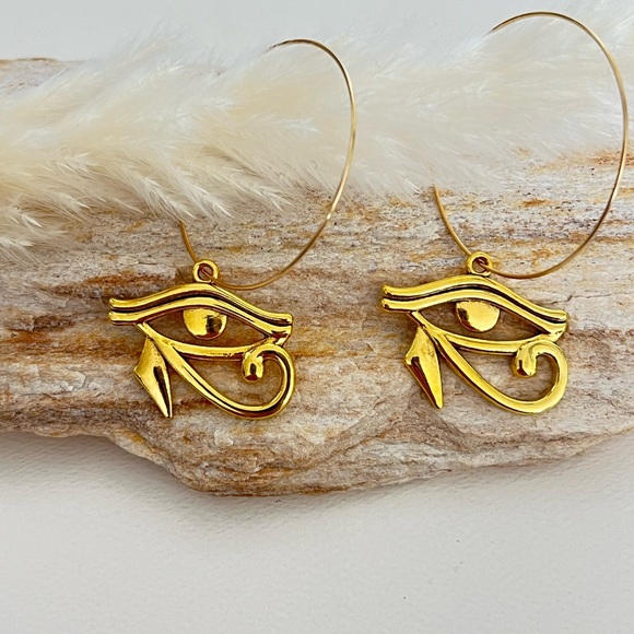 Eye of Horus Hoops - Ancient Egyptian Earrings - Protection Egyptian Earrings - Picture 6 of 8